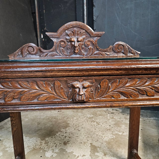 Late 19th Century English Oak Heavily Carved Console Table With Drawer For Sale - Image 13 of 13