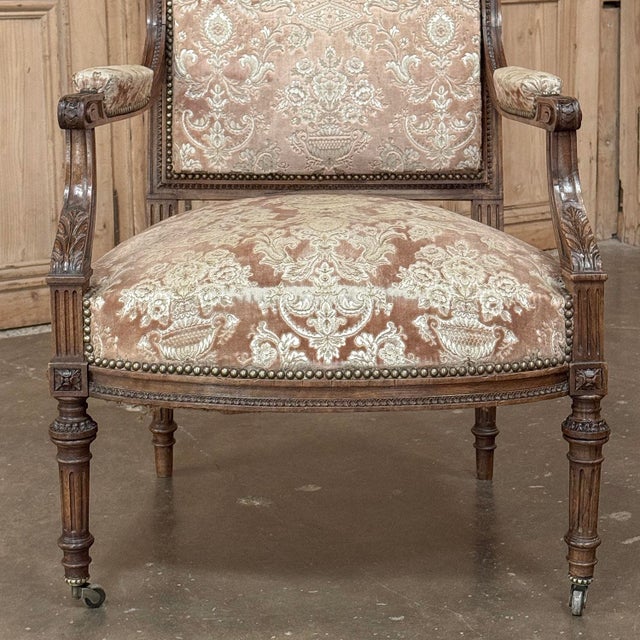 Pair of 19th Century French Louis XVI Carved Walnut Armchairs ~ Fauteuils For Sale - Image 12 of 18