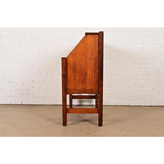 Stickley Brothers Antique Mission Oak Arts & Crafts Drop Front Secretary Desk, Circa 1900 For Sale - Image 11 of 14