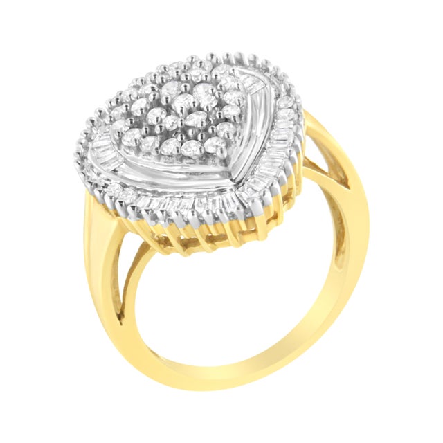 Haus of Brilliance 10K Yellow Gold 1.0 Cttw Round and Baguette Cut Diamond Oval Shaped Cluster Ring - Size 6 For Sale - Image 4 of 7