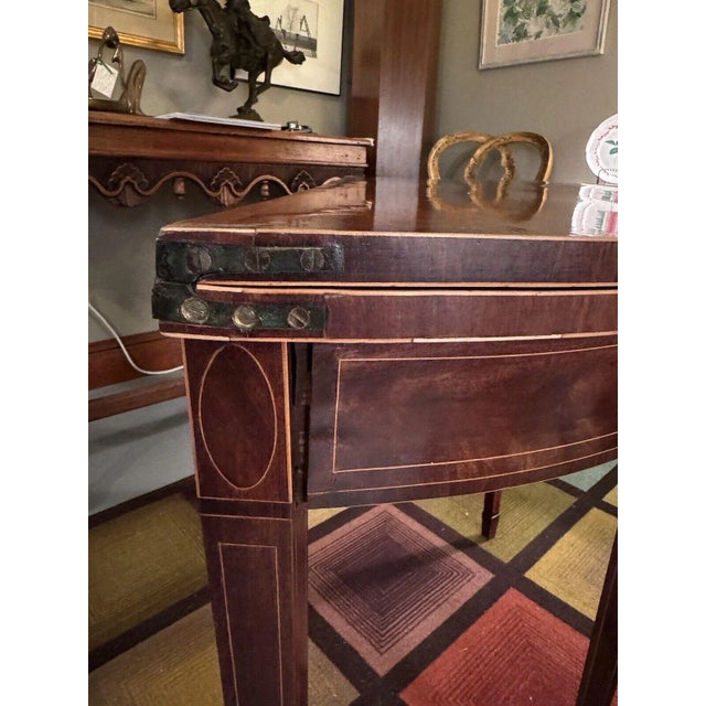 Antique Circa 1780 George III Felt Top Demilune Inlaid Mahogany Game Table For Sale In Minneapolis - Image 6 of 12