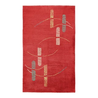 Vintage Zeki Müren Rug in Red With Geometric Pattern, From Rug & Kilim For Sale