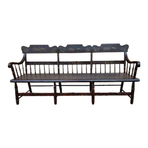 19th Century Antique Early American Style Spindle Back Deacons Bench