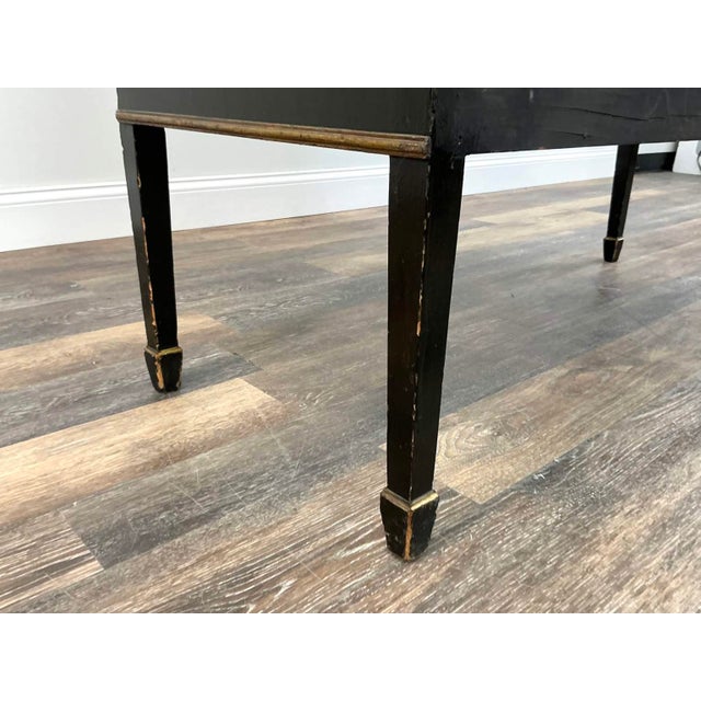 1940s Mid-Century Chinoiserie Black Lacquer Hand-Painted Floral Sideboard / Buffet Cabinet For Sale - Image 15 of 17