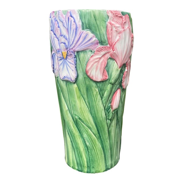 Italian Majolica Iris Vase For Sale