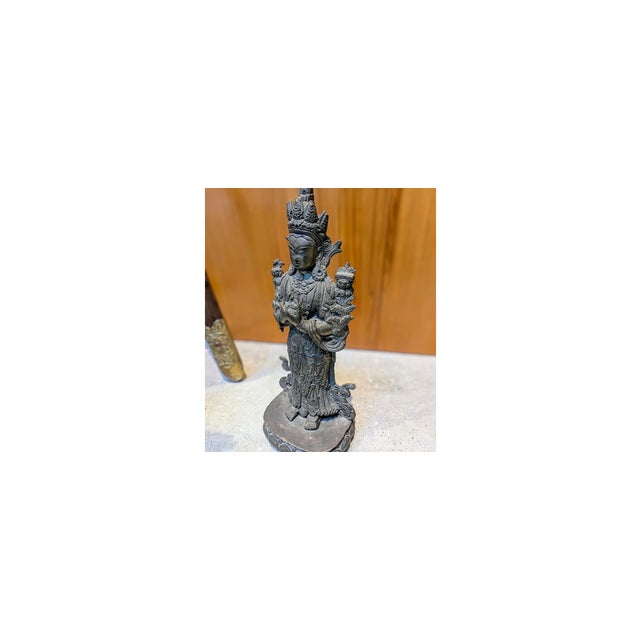 Metal Vintage Silver Alloy Nepalese Standing Maitreya Statues: Dharmachakra Mudra For Sale - Image 7 of 9