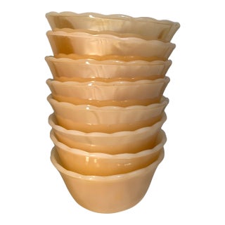 Vintage Fire-King Peach Lustre Peach Scalloped Custard Cups - Set of 8 For Sale