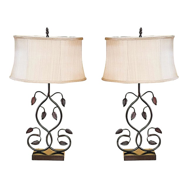 Rustic Wrought Iron Vine Table Lamps - a Pair For Sale