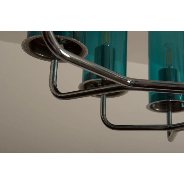 Blue Mid-Century Brass & Blue Glass Model T434 12 Chandelier by Hans-Agne Jakobsson for Hans-Agne Jakobsson AB Markaryd For Sale - Image 8 of 18