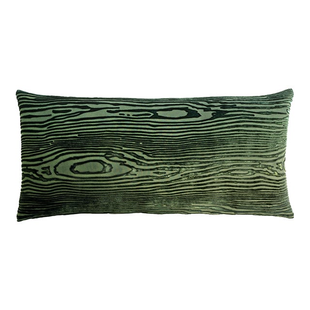 Kevin O'Brien Woodgrain Faux Bois Evergreen Cut Velvet 14 x 20" Pillow For Sale