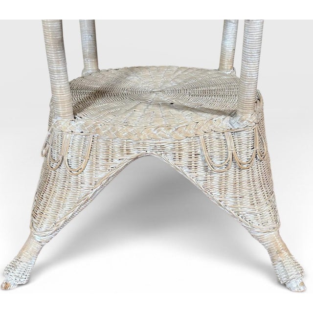 Vintage Coastal White Wicker Round Dining Table With Inset Glass Top For Sale - Image 11 of 18