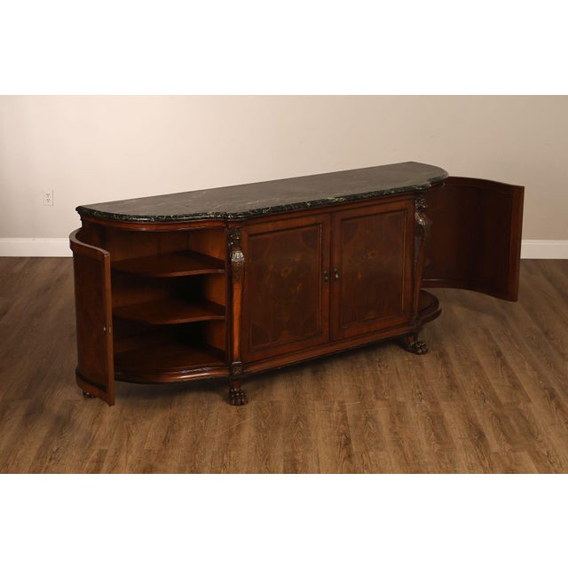 Antique Marble Top Mahogany Inlaid Figural Carved Buffet Sideboard For Sale - Image 17 of 18