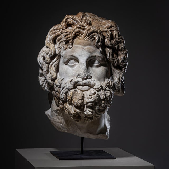 Modern Cast after Head of Asclepius, 21st Century, Plaster on Iron Base For Sale - Image 6 of 6