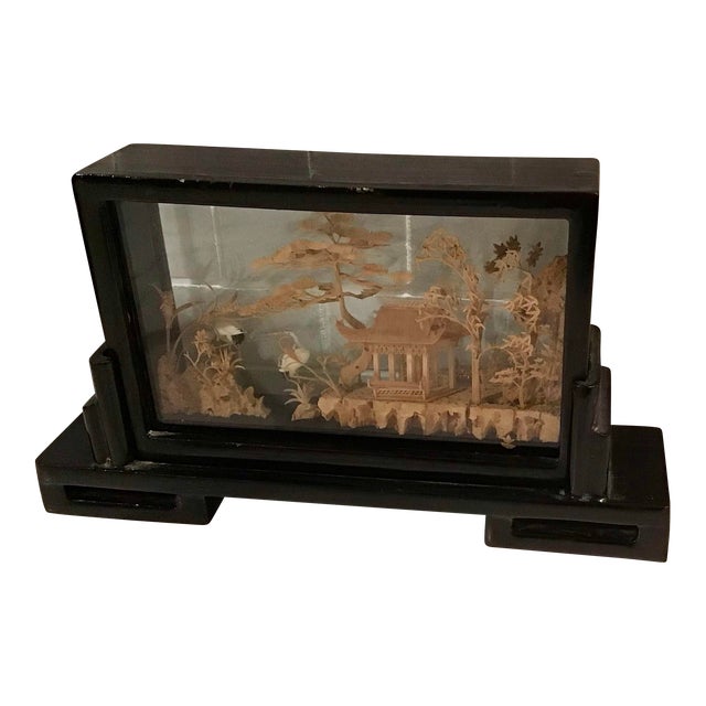 1940s Chinese San You Miniature Diorama Carved Cork Bucolic Scene For Sale