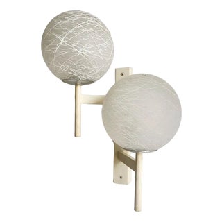 Mid-Century Modern Swiss Double Globe Wall Sconce with Crackle Opaline Glass, 1960s For Sale
