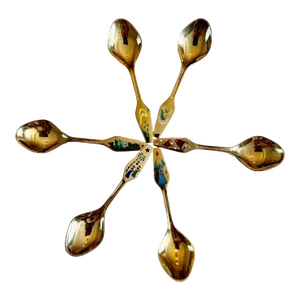 Set of 6 Sterling Silver Gold Tone Georg Jensen Christmas Spoons 1966-1970 in Original Box