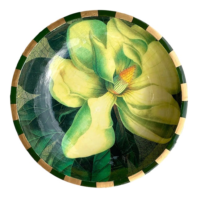 Vintage Boho 80s Lacquered Magnolia Bowl For Sale