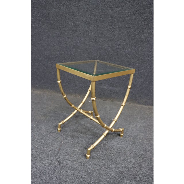 Gold Hollywood Regency Faux Bamboo Glass Side Table For Sale - Image 8 of 8