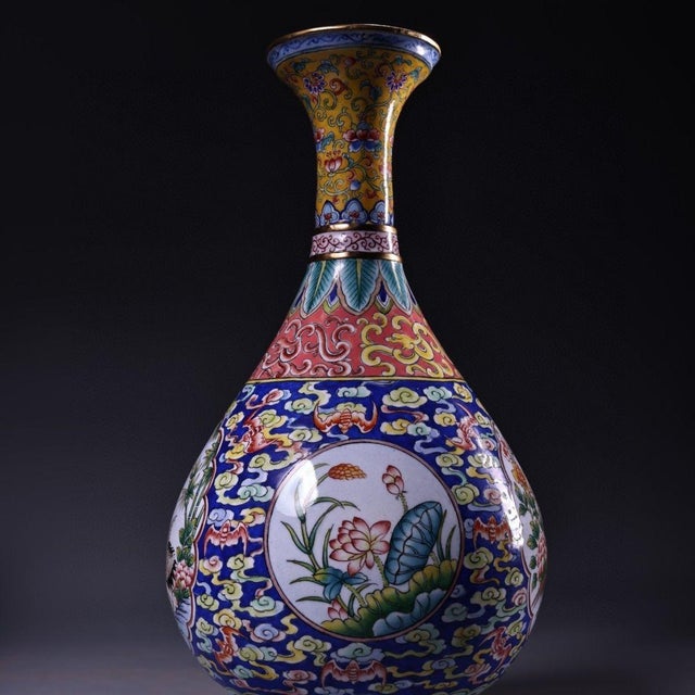 Mid 20th Century Chinese Enameled "Bird & Flower" Vase With Antique Zitan Carved Dragon Box - 9 LBS For Sale - Image 5 of 9