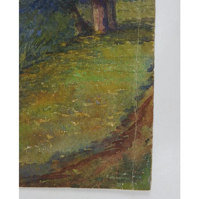 Early 20th Century French Forest Castle Watercolor Painting For Sale In Seattle - Image 6 of 6