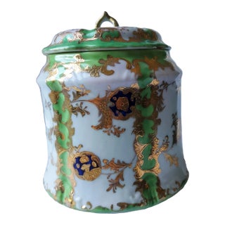 Late 19th Century Nippon Jade and Gold Porcelain Biscuit Jar For Sale