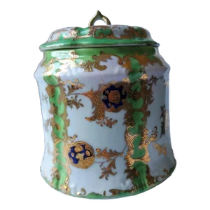 Late 19th Century Nippon Jade and Gold Porcelain Biscuit Jar