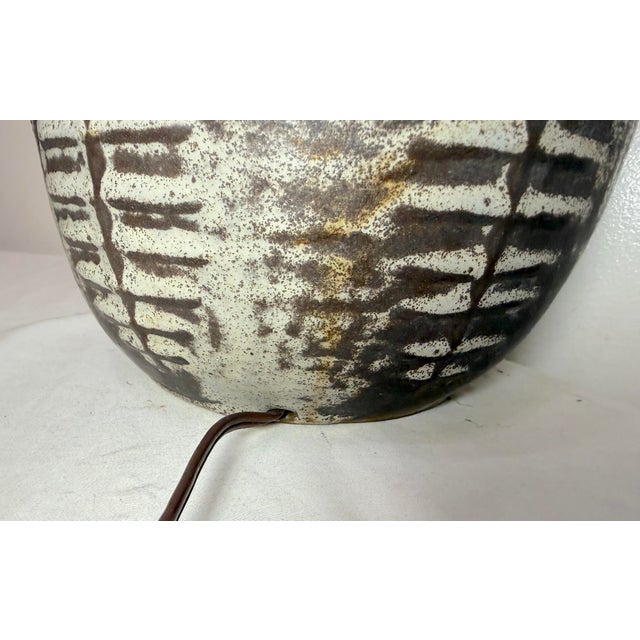 Antique Handmade Brutalist Black Gray Terracotta Pottery Electric Table Lamp For Sale - Image 9 of 12