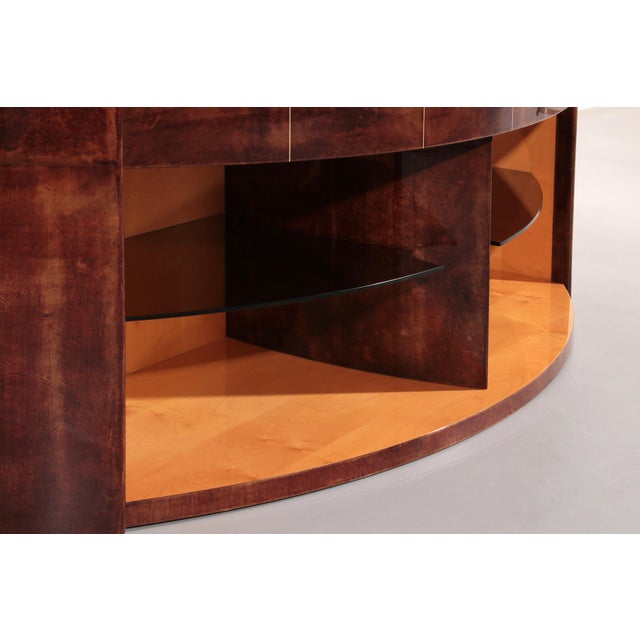 Brown Goatskin Bar Cabinet with Electric Lift and Mirror Interior by Aldo Tura, 1960 For Sale - Image 11 of 15