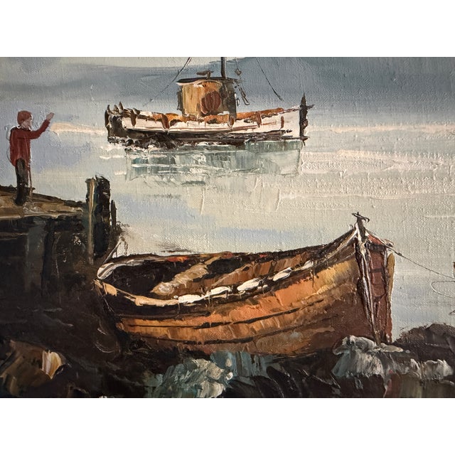 1960s Maritime Harbor Scene Oil Painting For Sale - Image 4 of 7