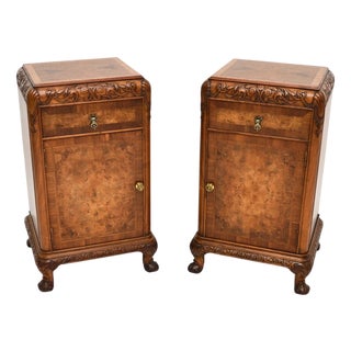 Vintage Burr Walnut Bedside Tables, 1920, Set of 2 For Sale