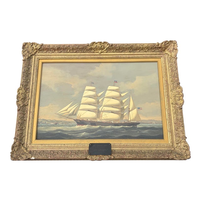 1970s Original Salvatore Colacicco Sailing Ship Hudson Seascape Oil Painting For Sale