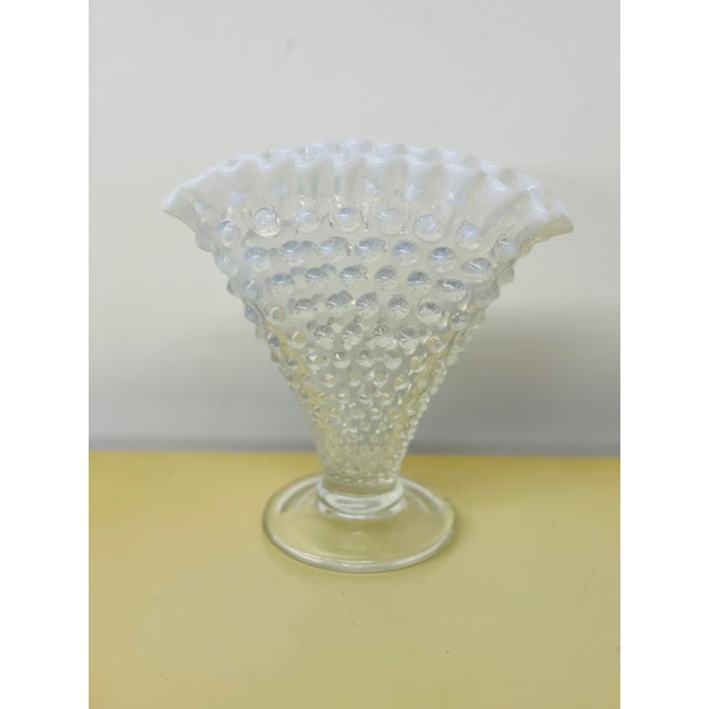 Vintage Late 20th Century Fenton Glass Opalescent Hobnail Fan Vase For Sale In Louisville - Image 6 of 6