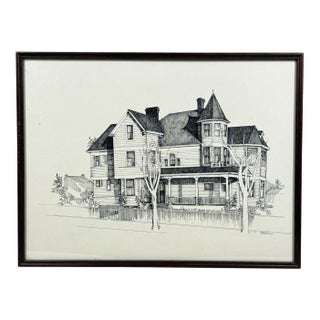 1970s Original Pen & Ink Rendering of Seattle’s Historic Ward-Heintz House For Sale