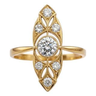 Art-Deco Style Moissanite 14k Gold Ring, Size 6 For Sale