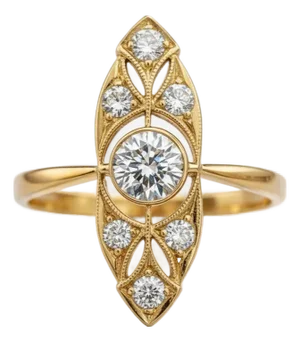 Art-Deco Style Moissanite 14k Gold Ring, Size 6