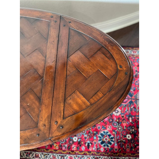 Jonathan Charles Country Farmhouse Collection Oval Parquet Cocktail Table, Drop-Down Ends For Sale In Dallas - Image 6 of 12