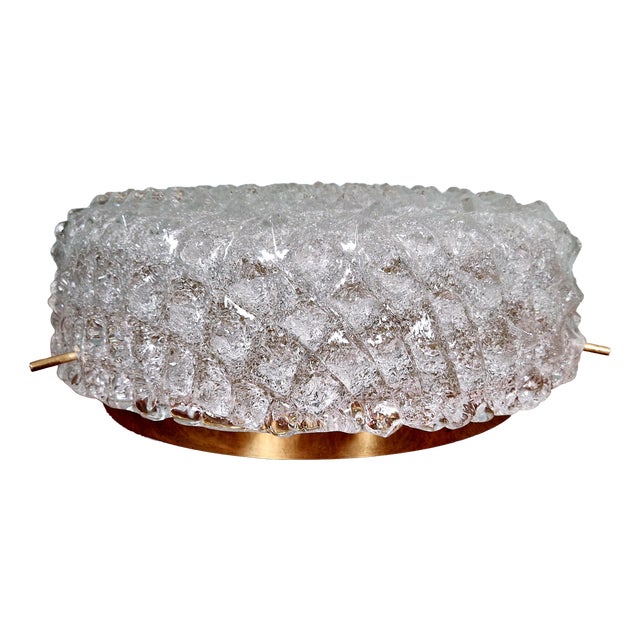 Large Ceiling Light in Brass and Frosted Glass from Hillebrand Lightning, 1970s For Sale