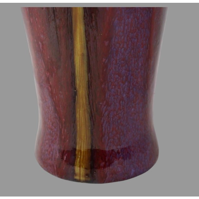 Amber Antique American Art Pottery Large 19” Vase Flambe Drip Luster Glaze Arts Crafts For Sale - Image 8 of 12