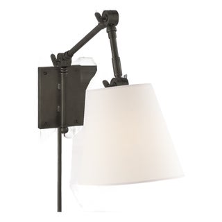 Suzanne Kasler for Visual Comfort Signature Graves Pivoting Sconce in Bronze with Linen Shade For Sale
