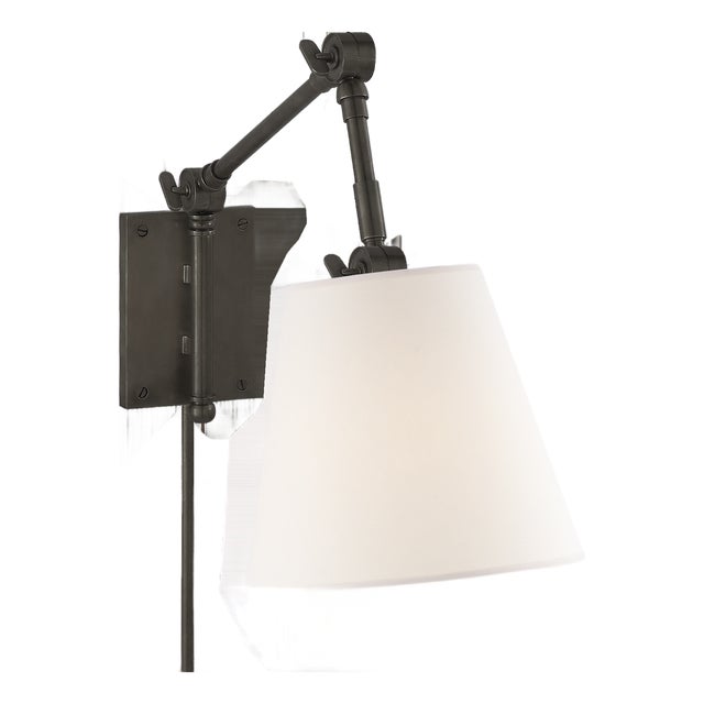 Suzanne Kasler for Visual Comfort Signature Graves Pivoting Sconce in Bronze with Linen Shade For Sale