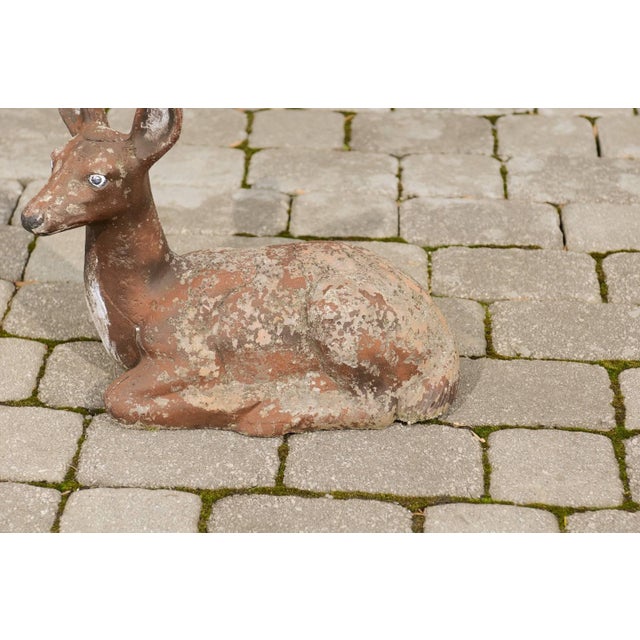 Mid 20th Century 1950s French Vintage Seated Deer Painted Sculpture Cast in Reconstituted Stone For Sale - Image 5 of 8