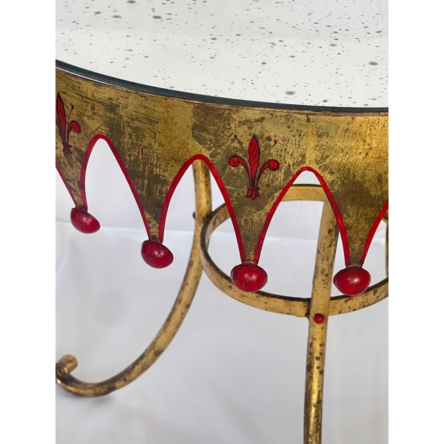Italian Gilt Metal Round Harlequin Side, Table Mirrored Top For Sale - Image 4 of 14