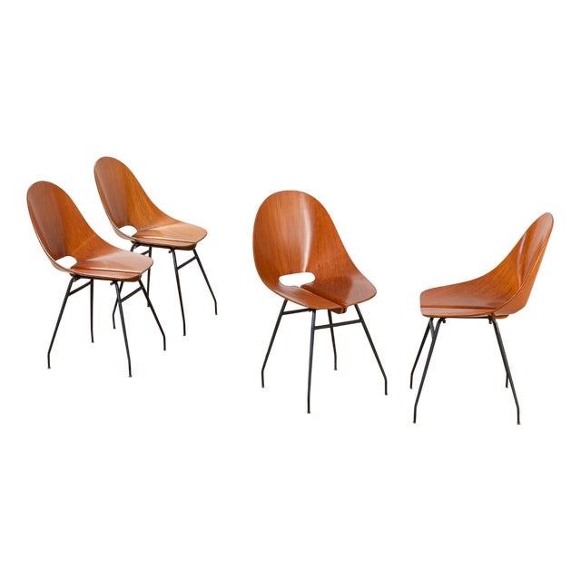 Wooden Chairs attributed to Carlo Ratti, 1950s, Set of 4 For Sale