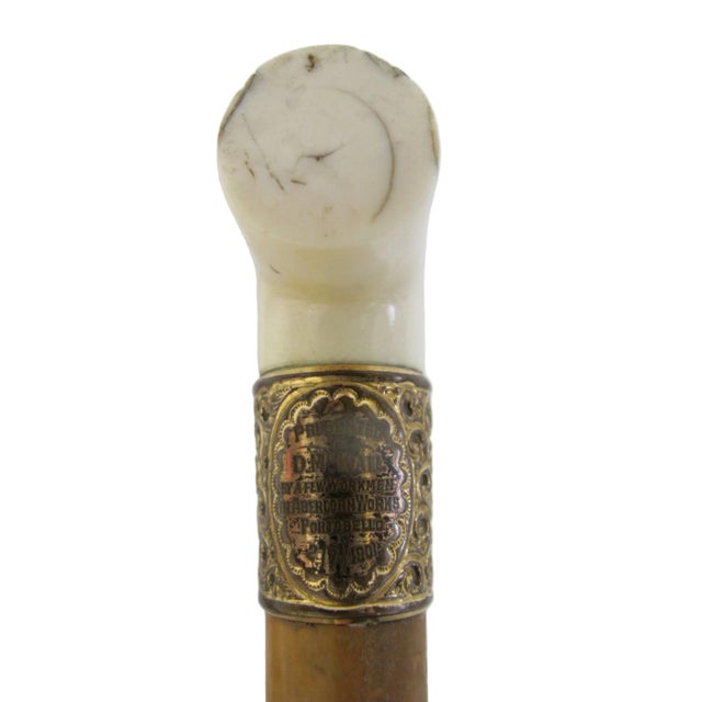 1900 - 1909 Victorian 1901 Scotland Gold Filled Engraved Repousse Bone Handle Walking Stick Cane For Sale - Image 5 of 9