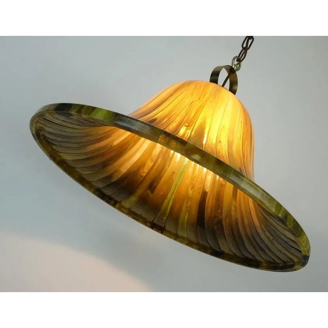 Vintage Pendant Lamp in Amber Color, Acrylic and Brass, 1970s For Sale - Image 10 of 11