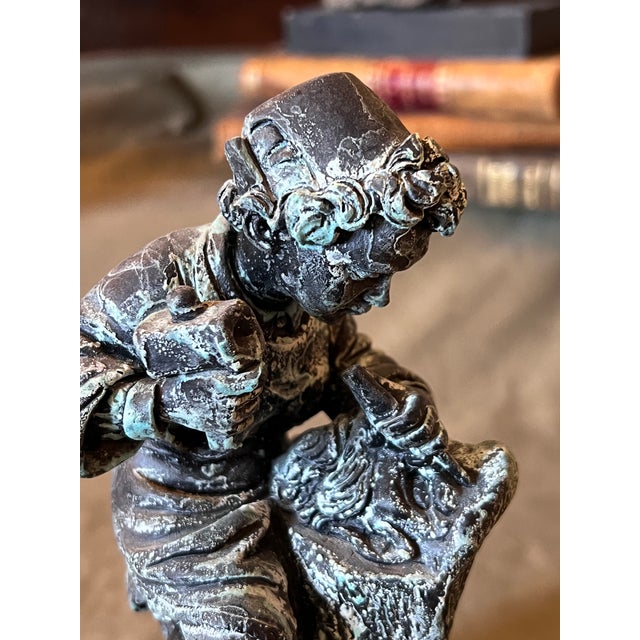 Metal Bronze Finish Plaster Figure of Young Michelangelo on the Antique Marble Base For Sale - Image 7 of 11