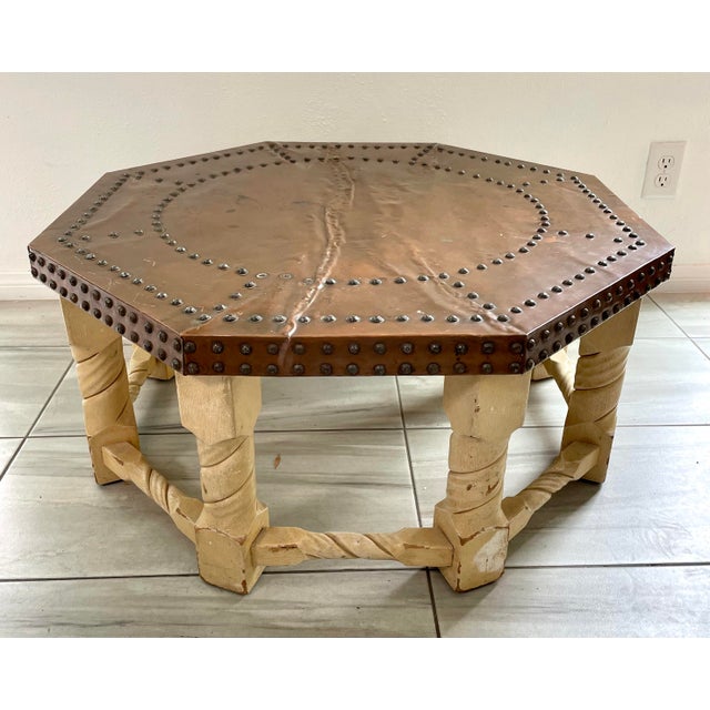 1960s Brown-Saltman Spanish Mission Style Copper-Top Octagonal Cocktail Table For Sale - Image 12 of 12