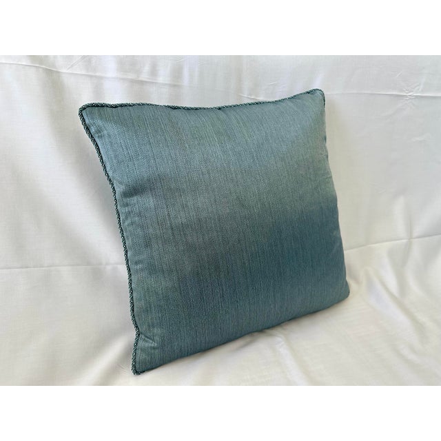 Transitional Set of 4 Custom Blue Green Silk-Cotton Pillows For Sale - Image 3 of 12