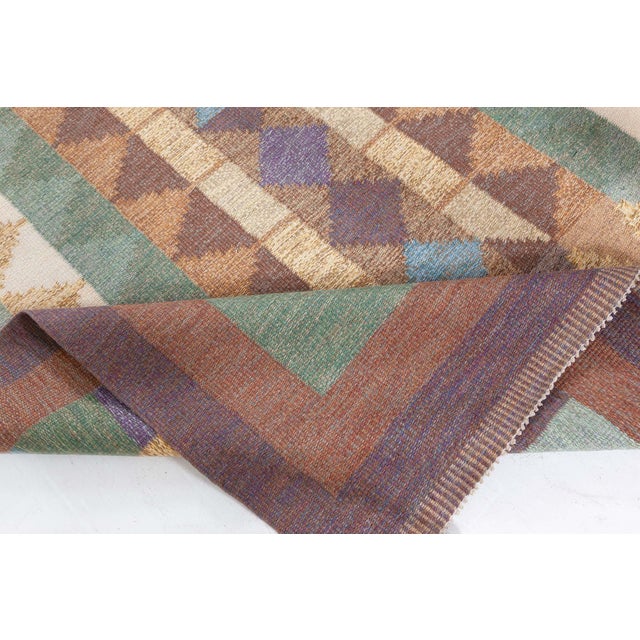 Textile Doris Leslie Blau Vintage Swedish Flat Weave Rug Signed with Initials 'IV' For Sale - Image 7 of 9