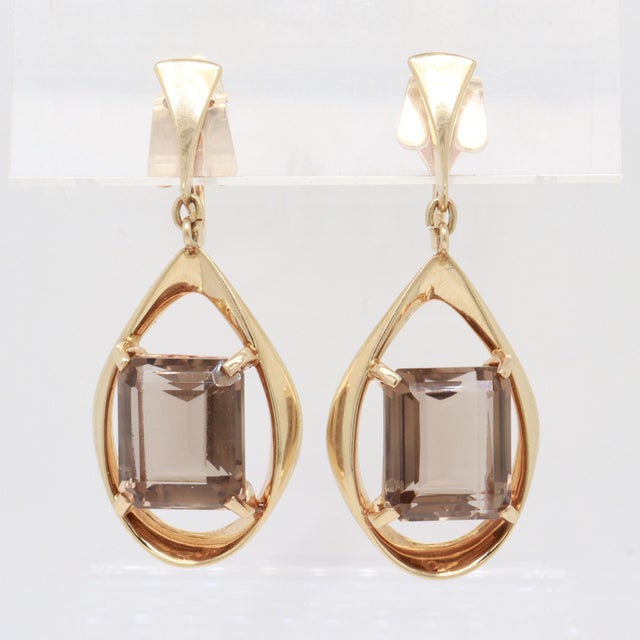 Pair of Ronald H Pearson Modernist 14k Forged Gold & Topaz Earrings For Sale - Image 4 of 13